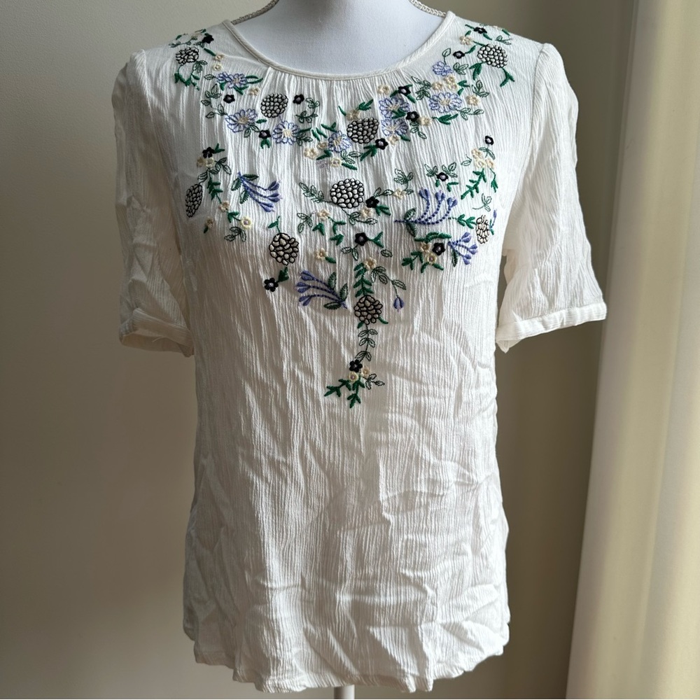 FatFace White Floral Embroidered Women's‎ Top Size 6